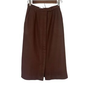 Vintage 1970s Evan Picone Brown Wool Skirt w/  Front Pleat and Pockets! Sz 6 EUC